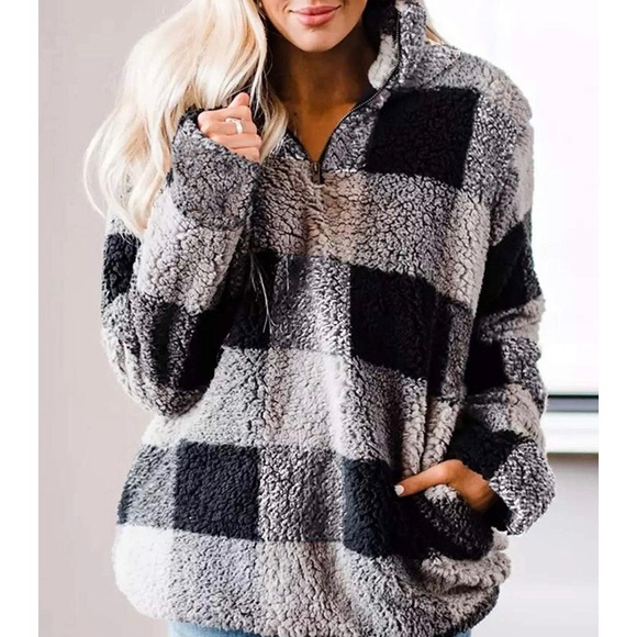 NWT Fleece Pullover Plaid Sweatshirt/Jacket - Picture 6 of 6